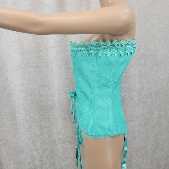 Frederick's of Hollywood Y2K Teal Mint Lace Up Corset Bustier and Matching Thong - Picture 4 of 12